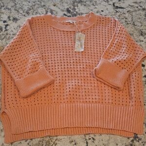 Mystree Peach Open-Knit Crewneck Sweater